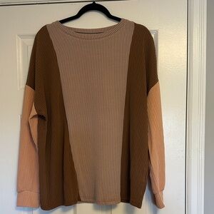Amazon Oversized Ribbed Colorblock Pullover - Earth Tones - Size L